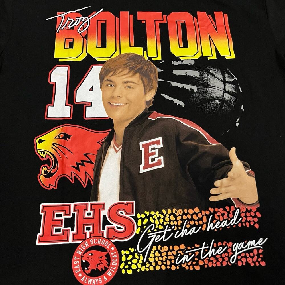 High School Musical Womens Troy Bolton Tshirt Large Short Sleeve Crew Neck Black - Picture 2 of 7